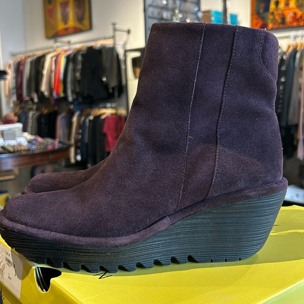 Fly London Oil Suede Purple Boots NIB size 39
